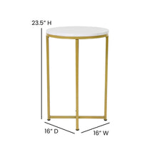 Load image into Gallery viewer, End Table - White Marble Finish Accent Table with Crisscross Brushed Gold Frame
