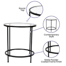 Load image into Gallery viewer, Round End Table - Modern Clear Glass Accent Table with Matte Black Frame
