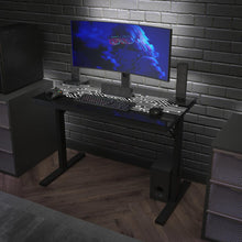 Load image into Gallery viewer, 43" Gaming Desk with LED Lights, Tempered Glass Desktop, Black
