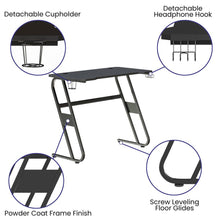 Load image into Gallery viewer, Black Gaming Ergonomic Desk with Cup Holder and Headphone Hook
