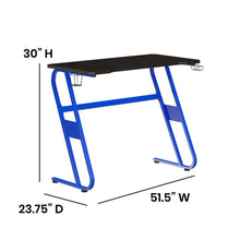 Load image into Gallery viewer, Blue Gaming Ergonomic Desk with Cup Holder and Headphone Hook
