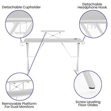 Load image into Gallery viewer, White Gaming Desk with Cup Holder, Headphone Hook, and Monitor/Smartphone Stand
