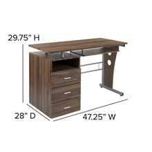 Load image into Gallery viewer, Rustic Walnut Desk with Three Drawer Pedestal and Pull-Out Keyboard Tray
