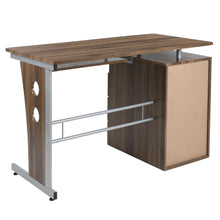 Load image into Gallery viewer, Rustic Walnut Desk with Three Drawer Pedestal and Pull-Out Keyboard Tray
