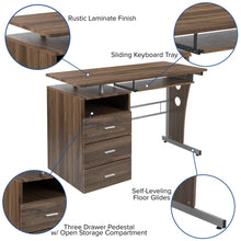 Load image into Gallery viewer, Rustic Walnut Desk with Three Drawer Pedestal and Pull-Out Keyboard Tray
