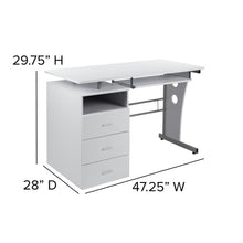 Load image into Gallery viewer, White Desk with Three Drawer Pedestal and Pull-Out Keyboard Tray
