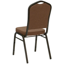 Load image into Gallery viewer, Crown Back Stacking Banquet Chair in Coffee Fabric - Gold Vein Frame
