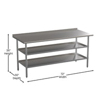 Load image into Gallery viewer, l Stainless Steel 18 Gauge Work Table with 1.5" Backsplash and 2 Undershelves
