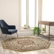 Load image into Gallery viewer, Persian 5x5 Ivory Octagon Area Rug-Olefin Rug with Jute Backing
