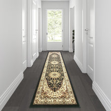 Load image into Gallery viewer, Persian 3' x 10' Black Area Rug - Olefin Rug with Jute Backing
