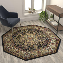 Load image into Gallery viewer, Persian 5x5 Black Octagon Area Rug-Olefin Rug with Jute Backing
