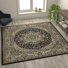 Load image into Gallery viewer, Persian 7x7 Black Area Rug-Olefin Rug with Jute Backing
