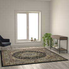 Load image into Gallery viewer, Persian 7x7 Black Area Rug-Olefin Rug with Jute Backing

