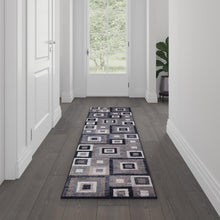 Load image into Gallery viewer, Geometric 2' x 7' Blue, Grey, and White Olefin Area Rug with Cotton Backing
