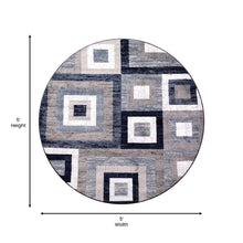 Load image into Gallery viewer, Geometric 5' x 5' Blue, Grey, and White Round Olefin Area Rug
