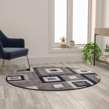 Load image into Gallery viewer, Geometric 5' x 5' Blue, Grey, and White Round Olefin Area Rug

