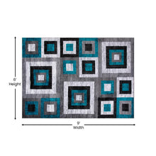 Load image into Gallery viewer, Geometric 6' x 9' Turquoise, Grey, and White Olefin Area Rug with Cotton Backing
