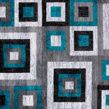 Load image into Gallery viewer, Geometric 6' x 9' Turquoise, Grey, and White Olefin Area Rug with Cotton Backing
