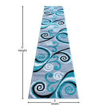 Load image into Gallery viewer, 2' x 11' Turquoise Abstract Area Rug - Olefin Rug with Jute Backing
