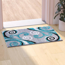 Load image into Gallery viewer, 2' x 3' Turquoise Abstract Area Rug - Olefin Rug with Jute Backing
