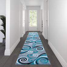 Load image into Gallery viewer, 3' x 16' Turquoise Abstract Area Rug - Olefin Rug with Jute Backing
