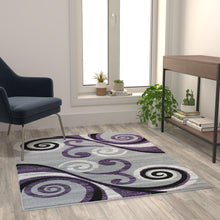 Load image into Gallery viewer, 4' x 5' Purple Abstract Area Rug - Olefin Rug with Jute Backing
