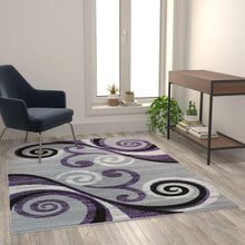 Load image into Gallery viewer, 5' x 7' Purple Abstract Area Rug - Olefin Rug with Jute Backing
