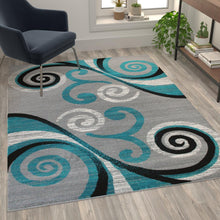 Load image into Gallery viewer, 5' x 7' Turquoise Abstract Area Rug - Olefin Rug with Jute Backing
