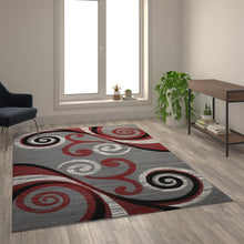 Load image into Gallery viewer, 6' x 9' Red Abstract Area Rug - Olefin Rug with Jute Backing
