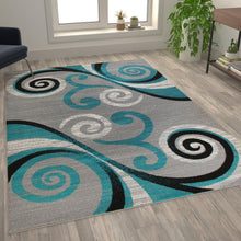 Load image into Gallery viewer, 6' x 9' Turquoise Abstract Area Rug - Olefin Rug with Jute Backing
