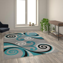 Load image into Gallery viewer, 6' x 9' Turquoise Abstract Area Rug - Olefin Rug with Jute Backing
