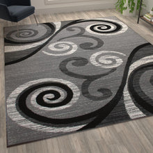 Load image into Gallery viewer, 8' x 10' Grey Abstract Area Rug - Olefin Rug with Jute Backing

