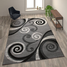 Load image into Gallery viewer, 8' x 10' Grey Abstract Area Rug - Olefin Rug with Jute Backing
