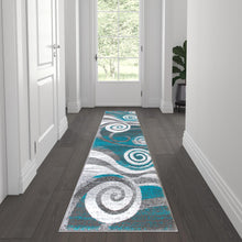 Load image into Gallery viewer, 2' x 7' Turquoise Swirl Olefin Area Rug for Entryway, Living Room, Bedroom
