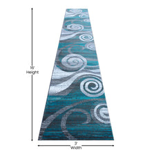 Load image into Gallery viewer, 3' x 16' Turquoise Swirl Olefin Area Rug for Entryway, Living Room, Bedroom
