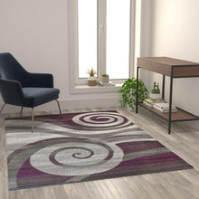 Load image into Gallery viewer, 5' x 7' Purple Swirl Olefin Area Rug for Entryway, Living Room, Bedroom
