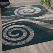 Load image into Gallery viewer, 8' x 10' Turquoise Swirl Olefin Area Rug for Entryway, Living Room, Bedroom
