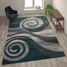 Load image into Gallery viewer, 8' x 10' Turquoise Swirl Olefin Area Rug for Entryway, Living Room, Bedroom
