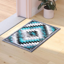 Load image into Gallery viewer, Southwestern 2' x 3' Turquoise Area Rug - Olefin Rug with Jute Backing
