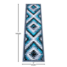 Load image into Gallery viewer, Southwestern 2' x 7' Turquoise Area Rug - Olefin Rug with Jute Backing
