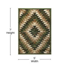 Load image into Gallery viewer, Southwestern 5' x 7' Green Area Rug - Olefin Rug with Jute Backing
