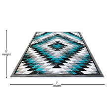 Load image into Gallery viewer, Southwestern 5' x 7' Turquoise Area Rug - Olefin Rug with Jute Backing
