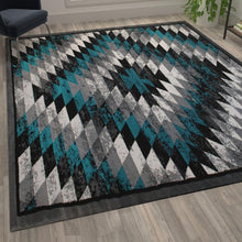 Load image into Gallery viewer, Southwestern 5' x 7' Turquoise Area Rug - Olefin Rug with Jute Backing
