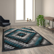 Load image into Gallery viewer, Southwestern 6' x 9' Turquoise Area Rug - Olefin Rug with Jute Backing
