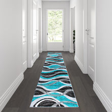 Load image into Gallery viewer, 2' x 11' Turquoise Rippled Olefin Area Rug for Entryway, Living Room, Bedroom
