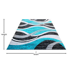 Load image into Gallery viewer, 5' x 7' Turquoise Rippled Olefin Area Rug for Entryway, Living Room, Bedroom
