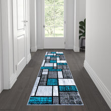 Load image into Gallery viewer, 2' x 7' Turquoise Color Bricked Olefin Area Rug
