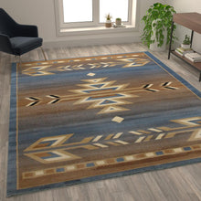 Load image into Gallery viewer, Southwestern 8' x 10' Blue Area Rug - Olefin Rug
