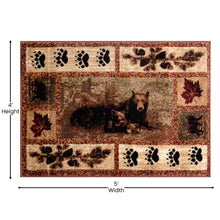 Load image into Gallery viewer, 4' x 5' Mother Bear, Cubs Nature Themed Olefin Area Rug
