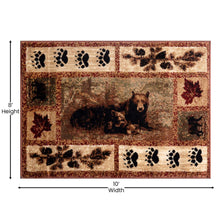 Load image into Gallery viewer, 8' x 10' Mother Bear, Cubs Nature Themed Olefin Area Rug
